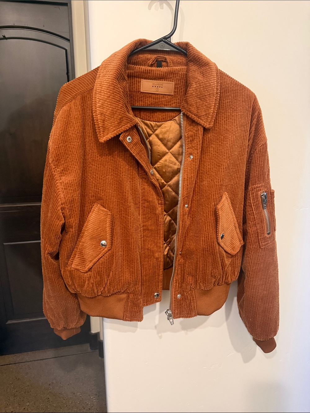 Blank NYC Corduroy Bomber Jacket in Rust Brown